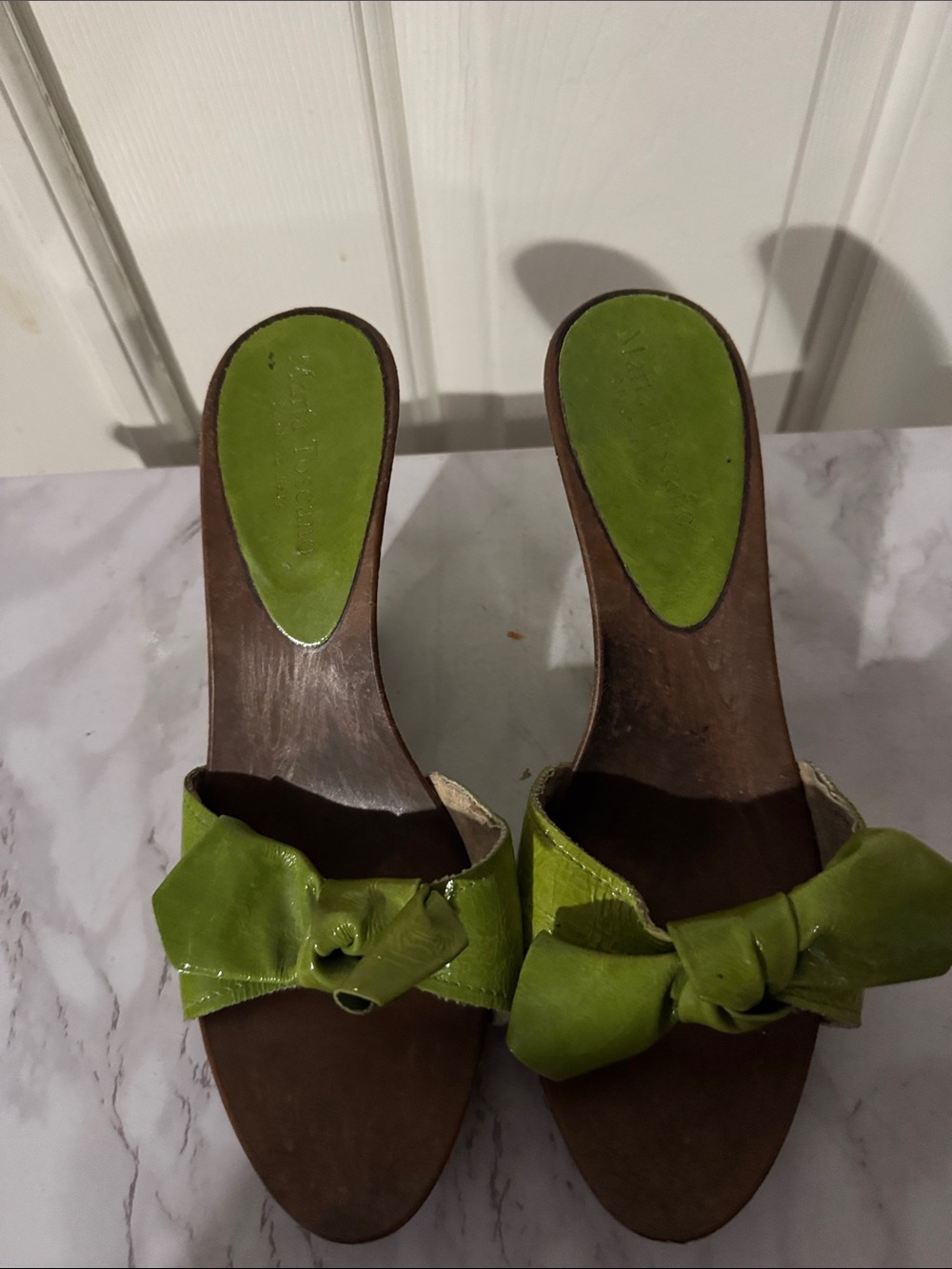Green Bow-Accent Women’s Slide Heels